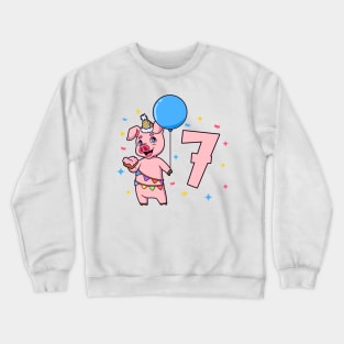 I am 7 with pig - kids birthday 7 years old Crewneck Sweatshirt